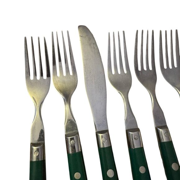 WF Washington Forge Mardi Gras Flatware Green MCM Stainless 6-Piece Fork Knife - Picture 10 of 13